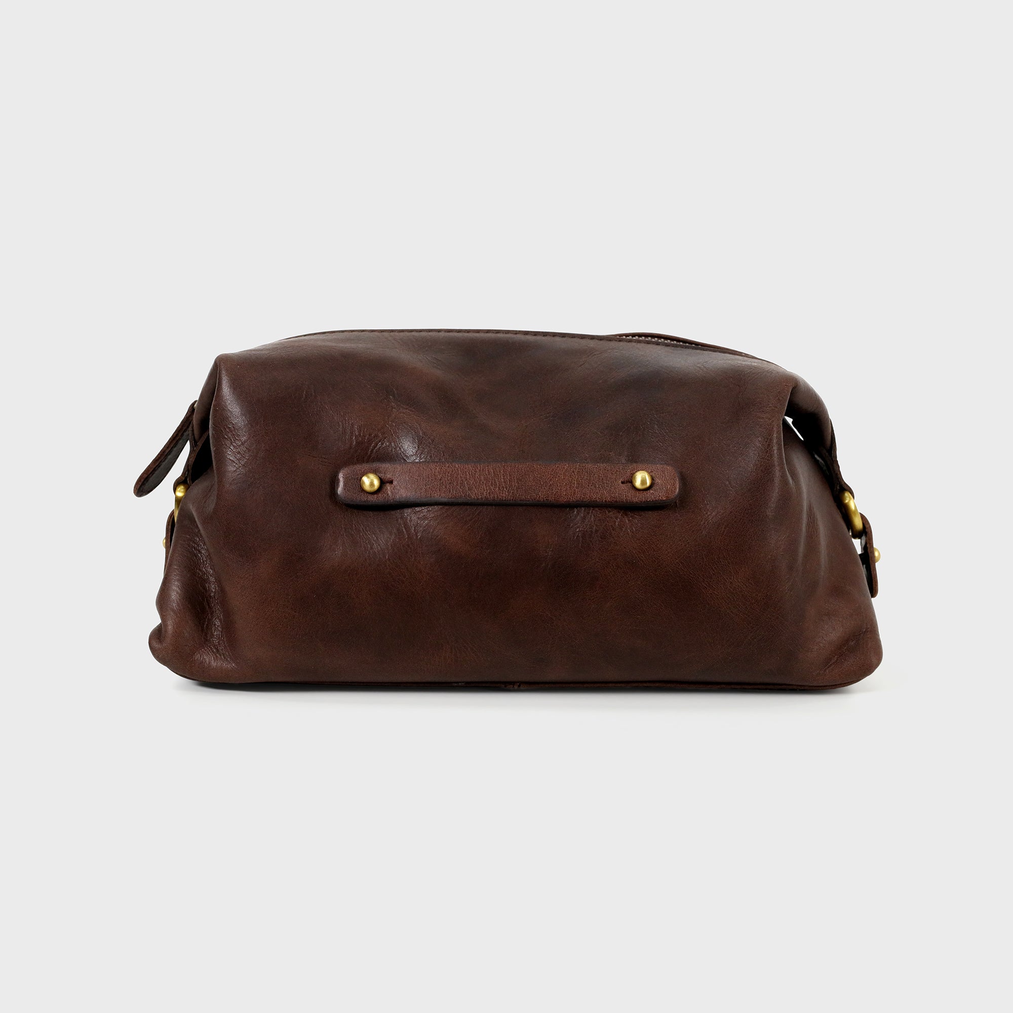 Collar Stud Leather Washbag - Brown