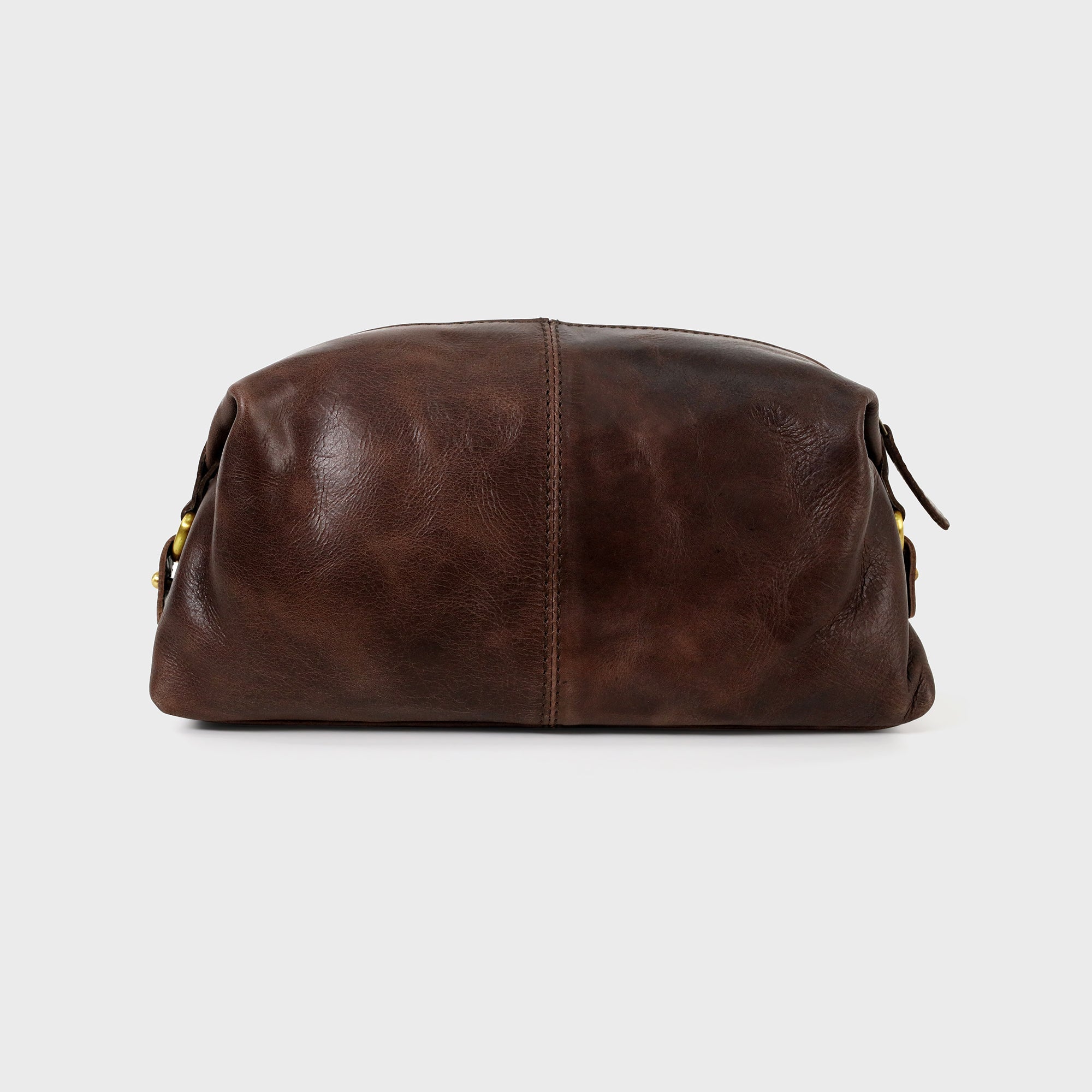 Collar Stud Leather Washbag - Brown