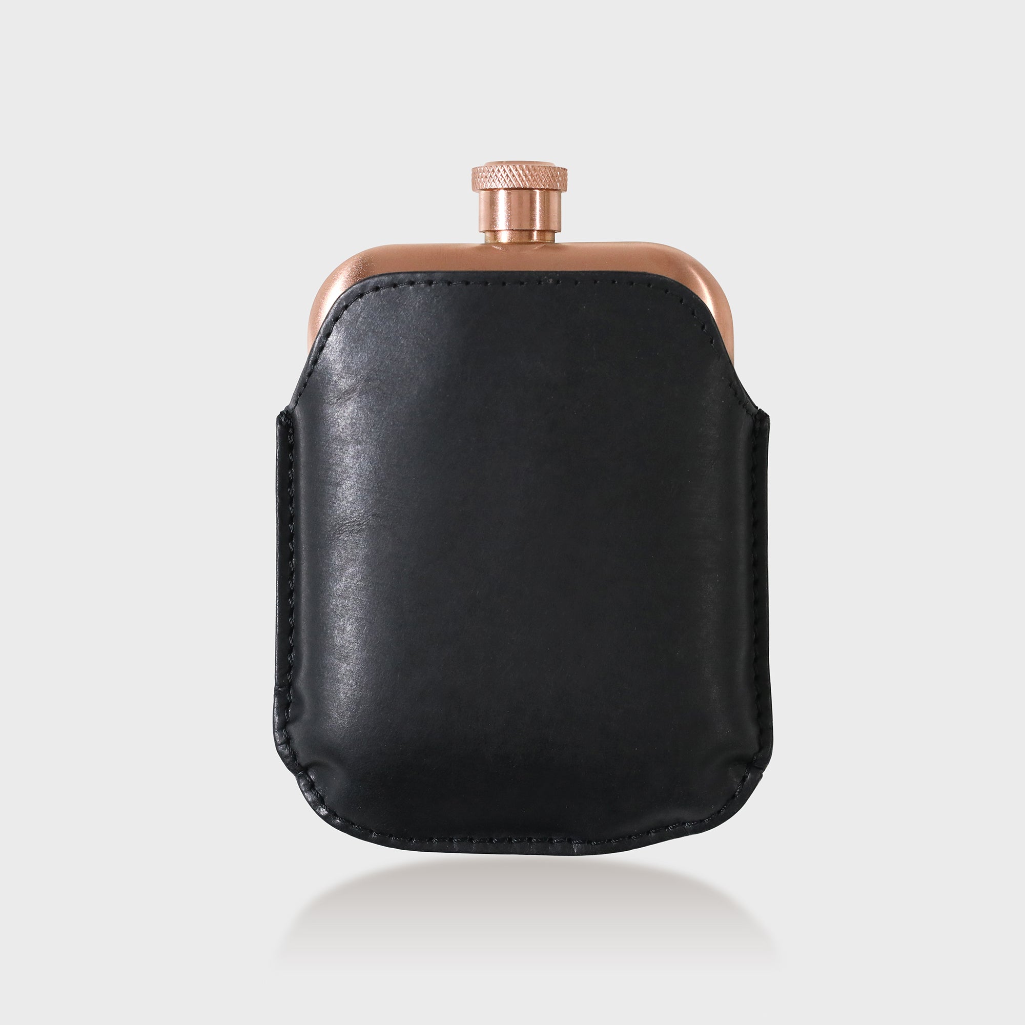 Copper Hip Flask With Leather Sleeve - Black