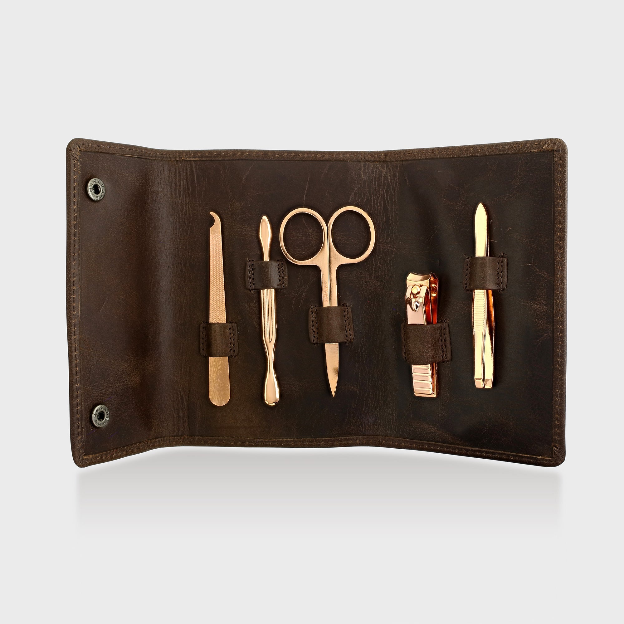 Leather Manicure Grooming Set - Brown
