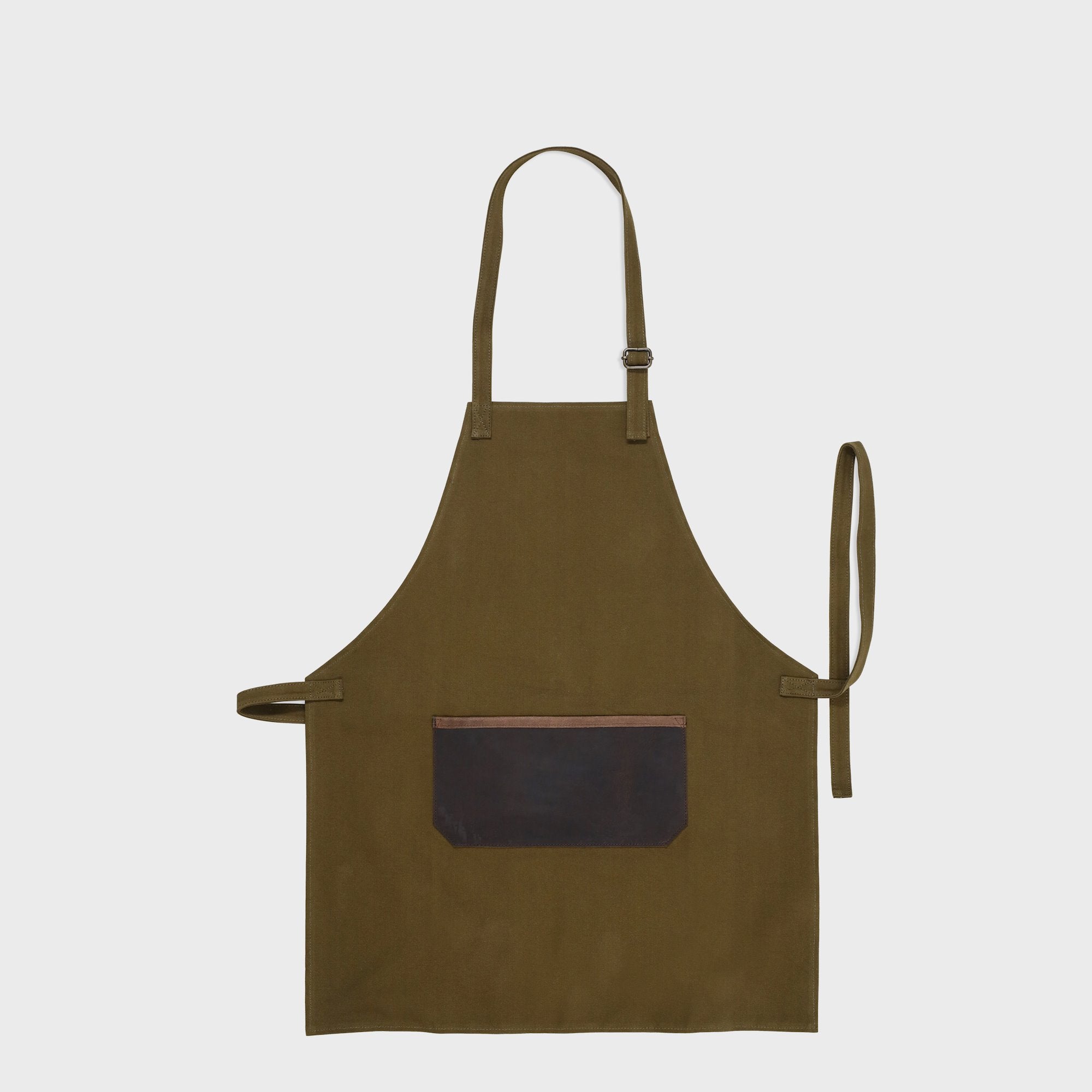 Leather and Canvas Apron - Olive