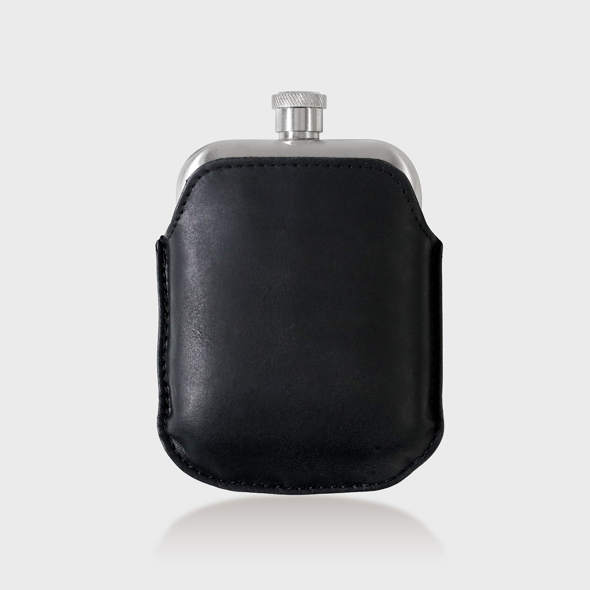 Stainless Steel Hip Flask With Leather Sleeve - Black