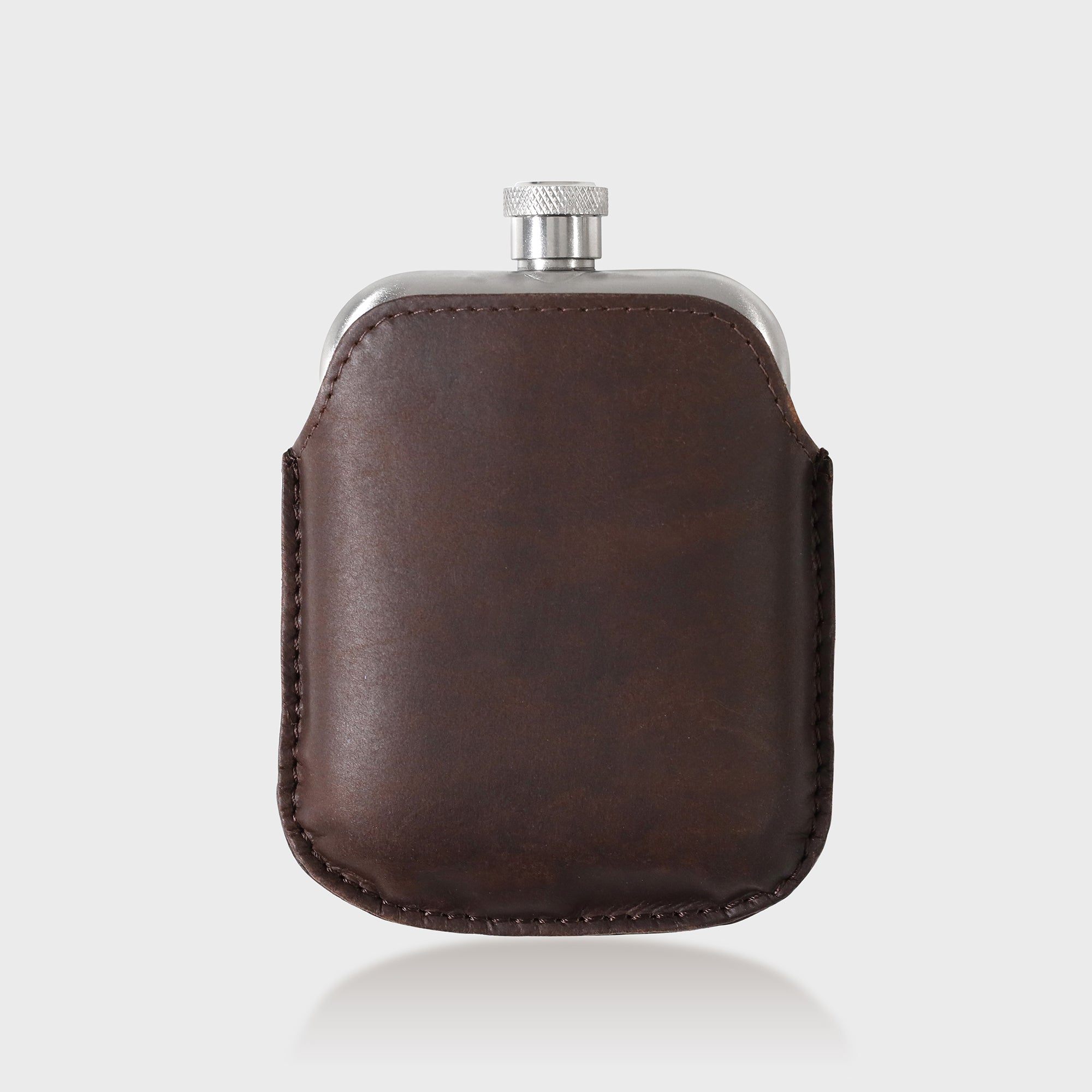 Stainless Steel Hip Flask With Leather Sleeve - Brown
