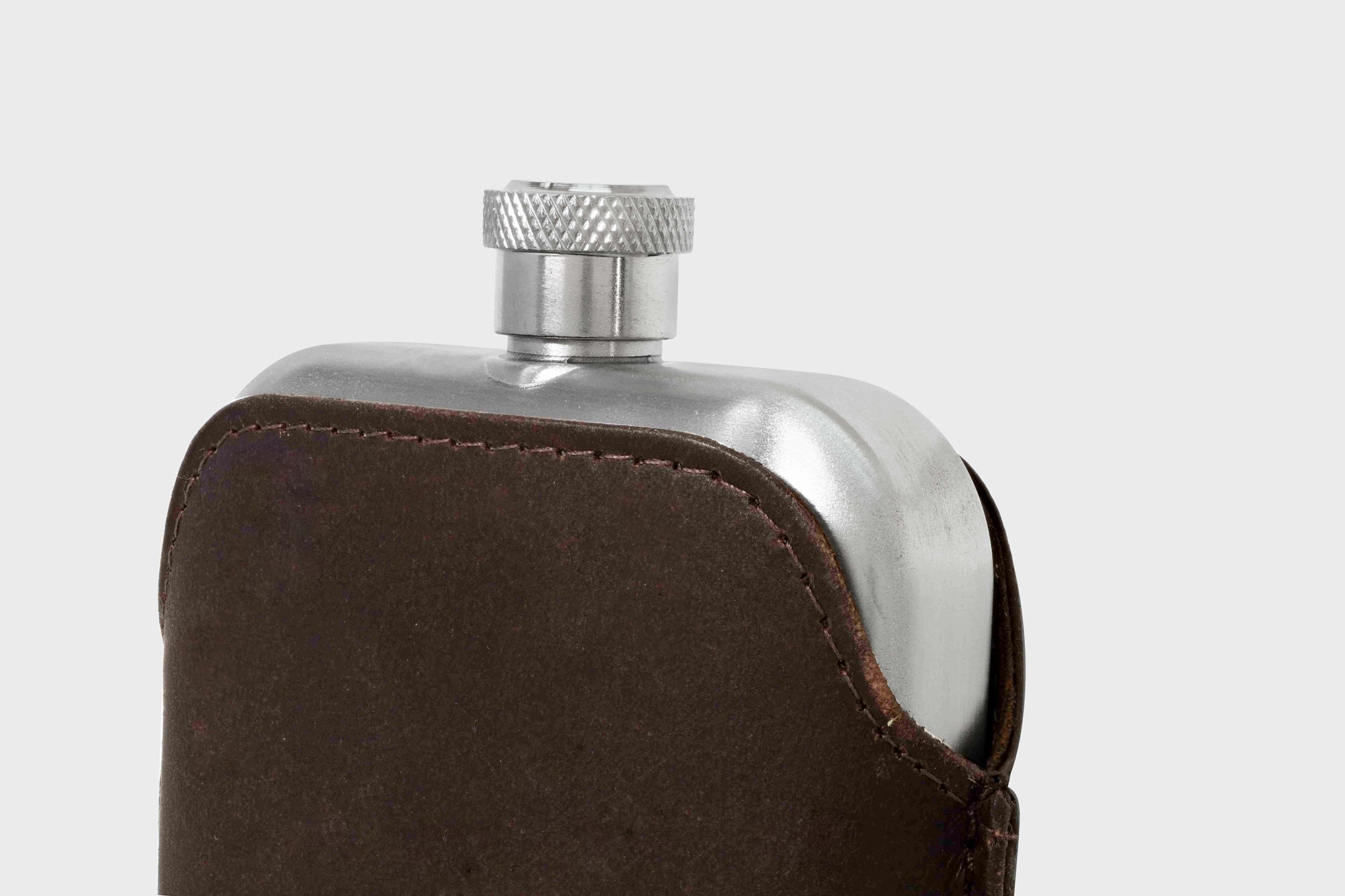 Stainless Steel Hip Flask With Leather Sleeve - Brown