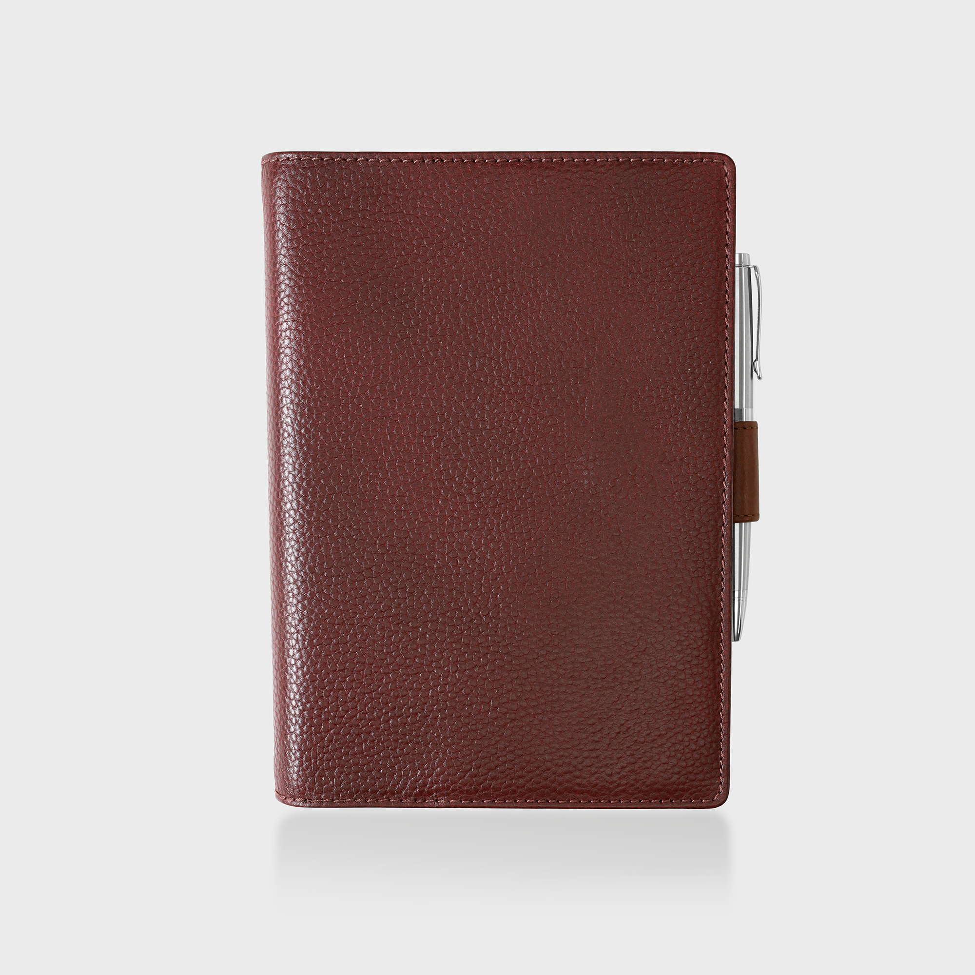 Pebble Grain Leather Diary - Cherry / Tan