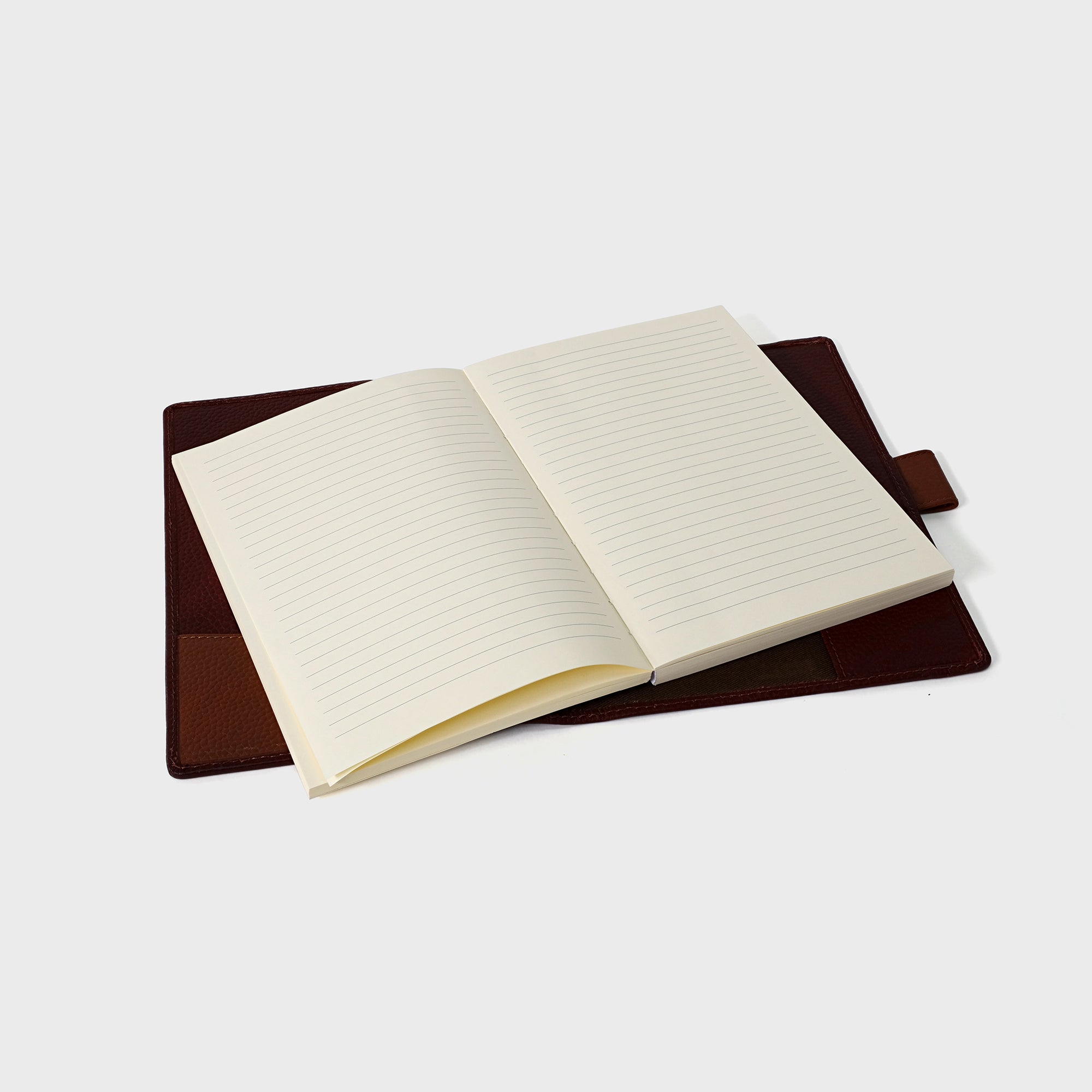 Pebble Grain Leather Notebook - Cherry / Tan