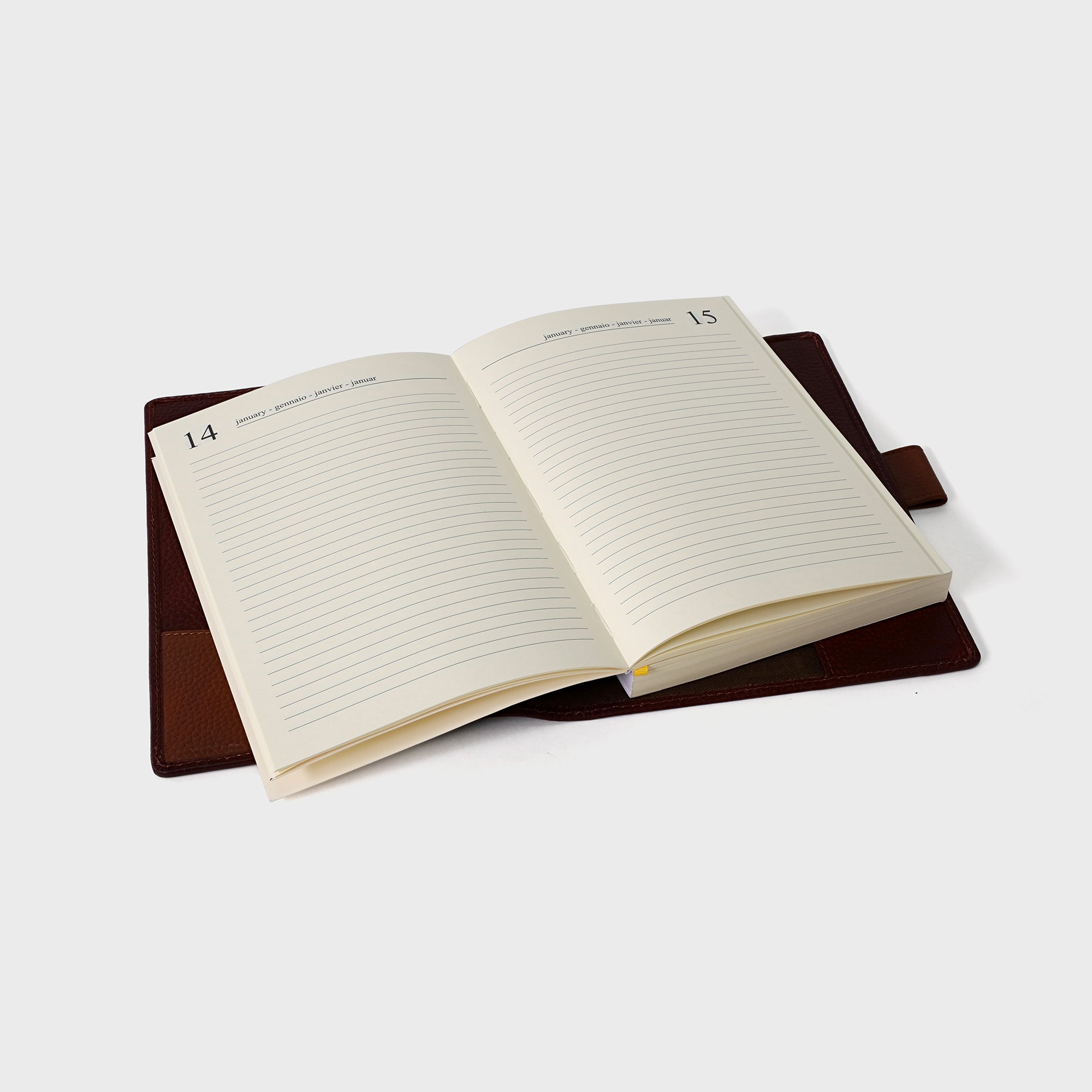 Pebble Grain Leather Diary - Cherry / Tan