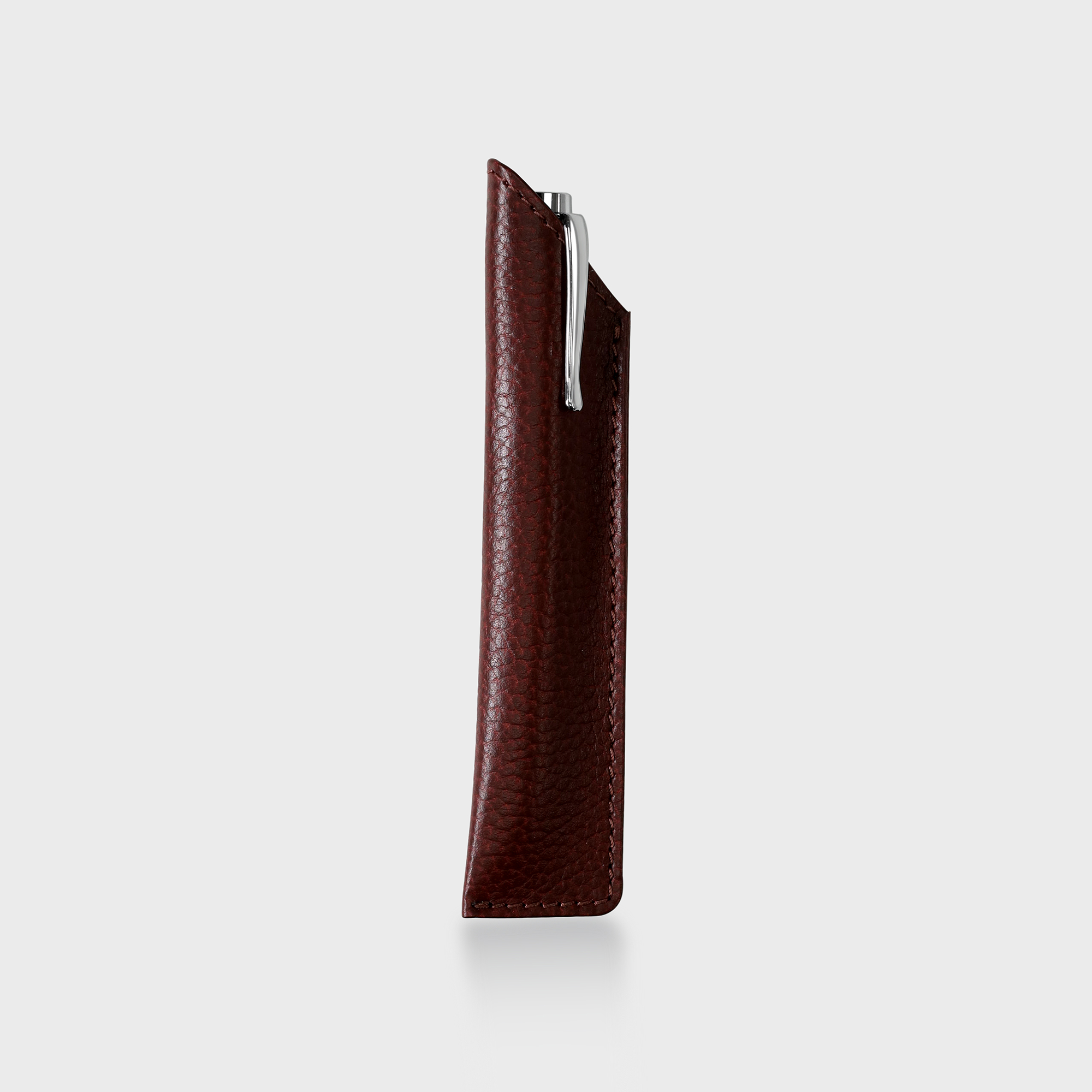 Pebble Grain Leather Pen Holder - Cherry Red