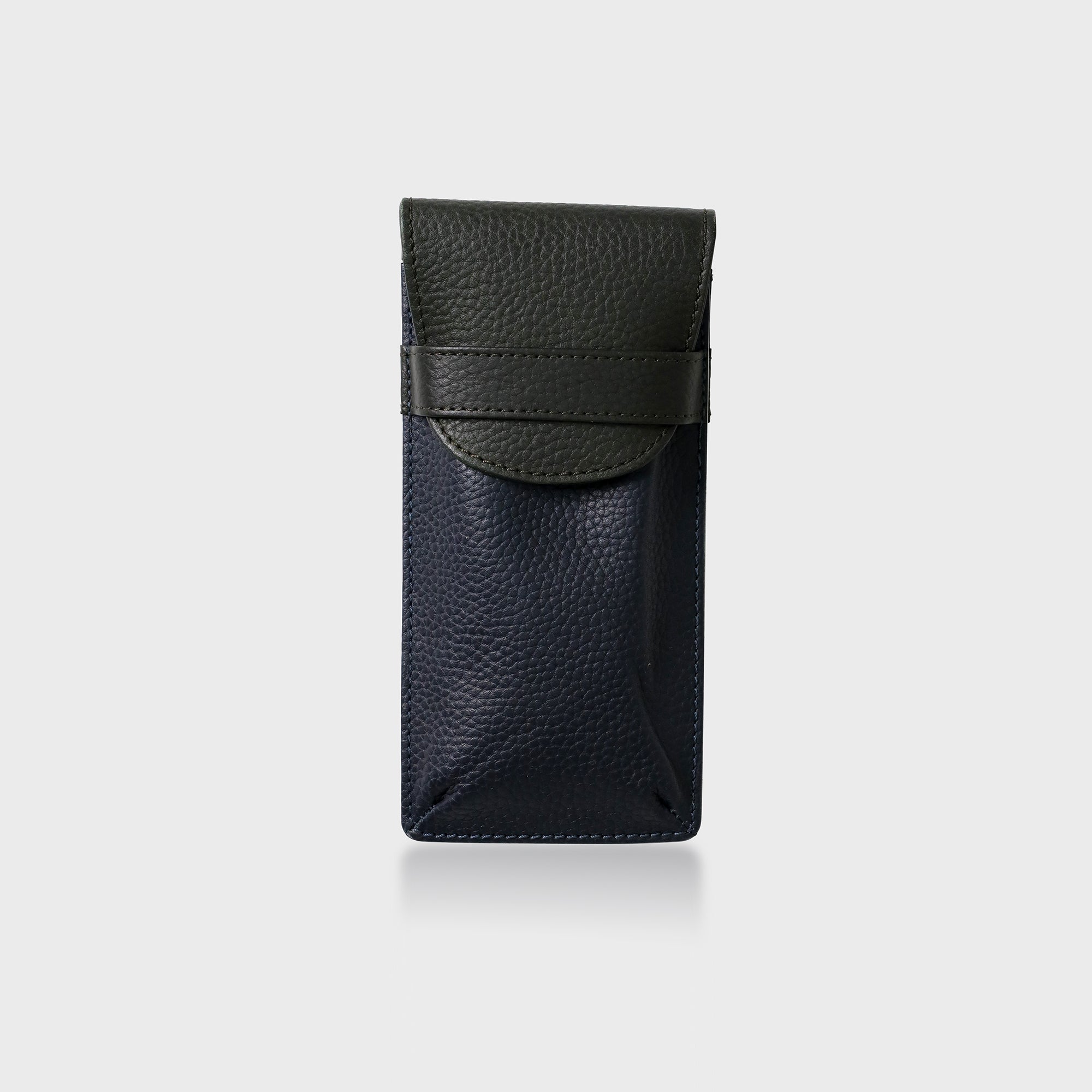 Pebble Grain Leather Fold Over Glasses Case - Green / Navy