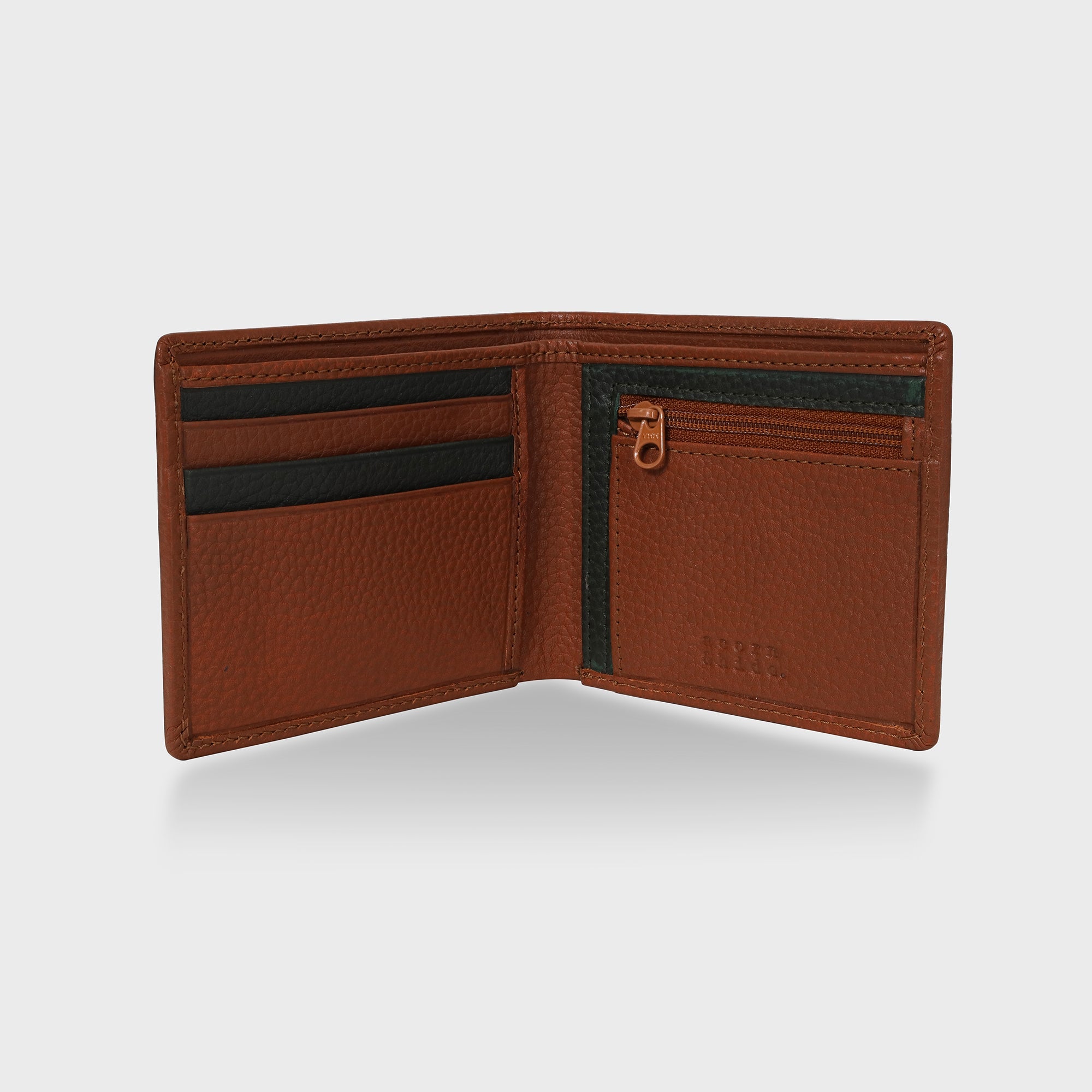 Pebblegrain Leather BiFold Wallet - Tan / Green