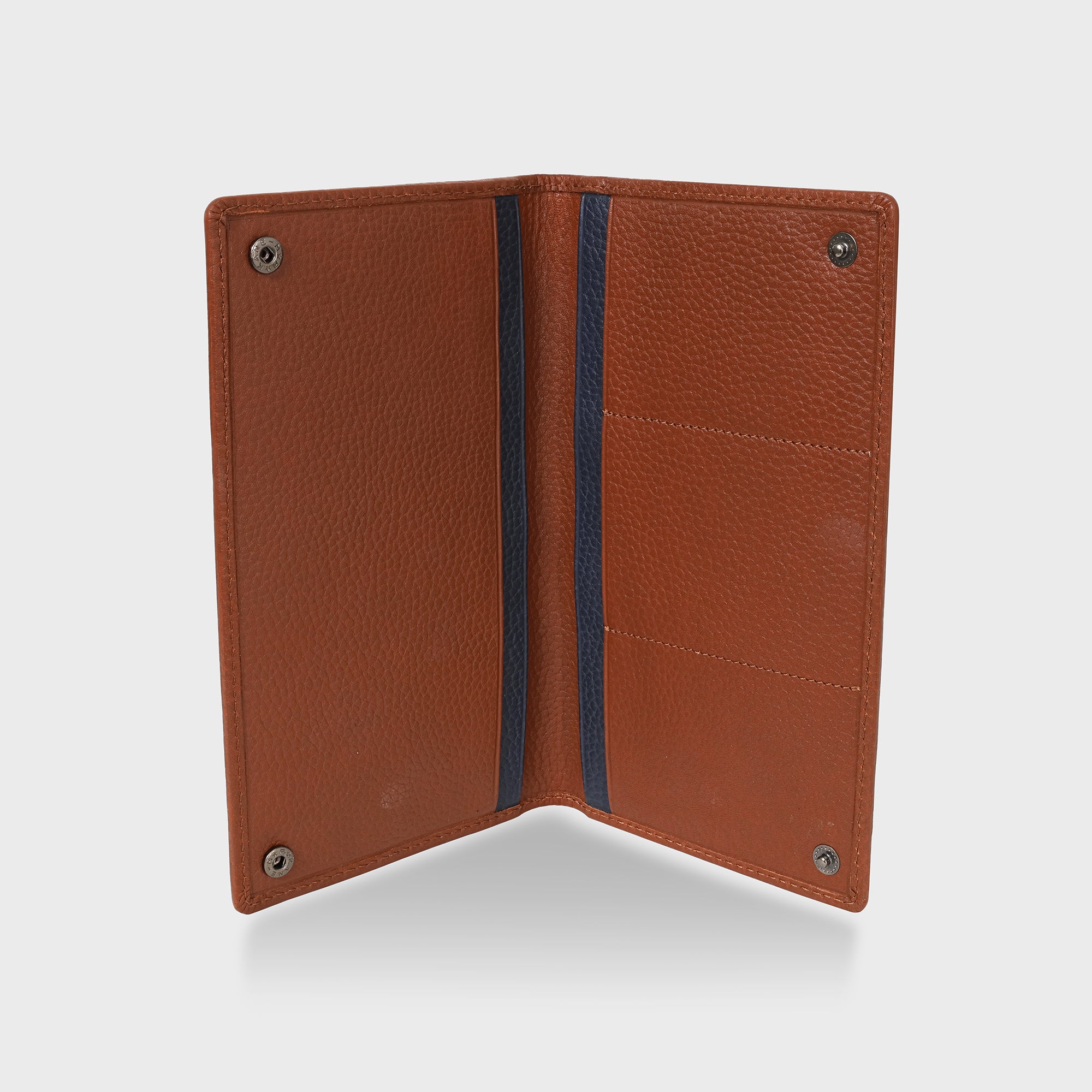 Pebble Grain Leather Travel Wallet - Tan / Navy