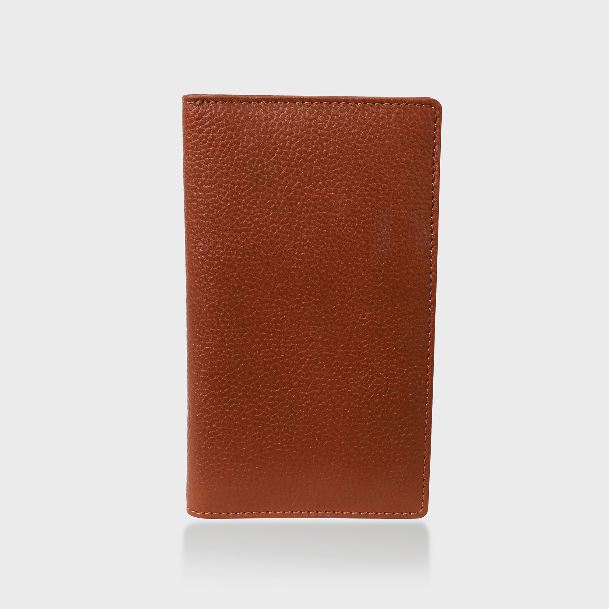 Pebble Grain Leather Travel Wallet - Tan / Navy