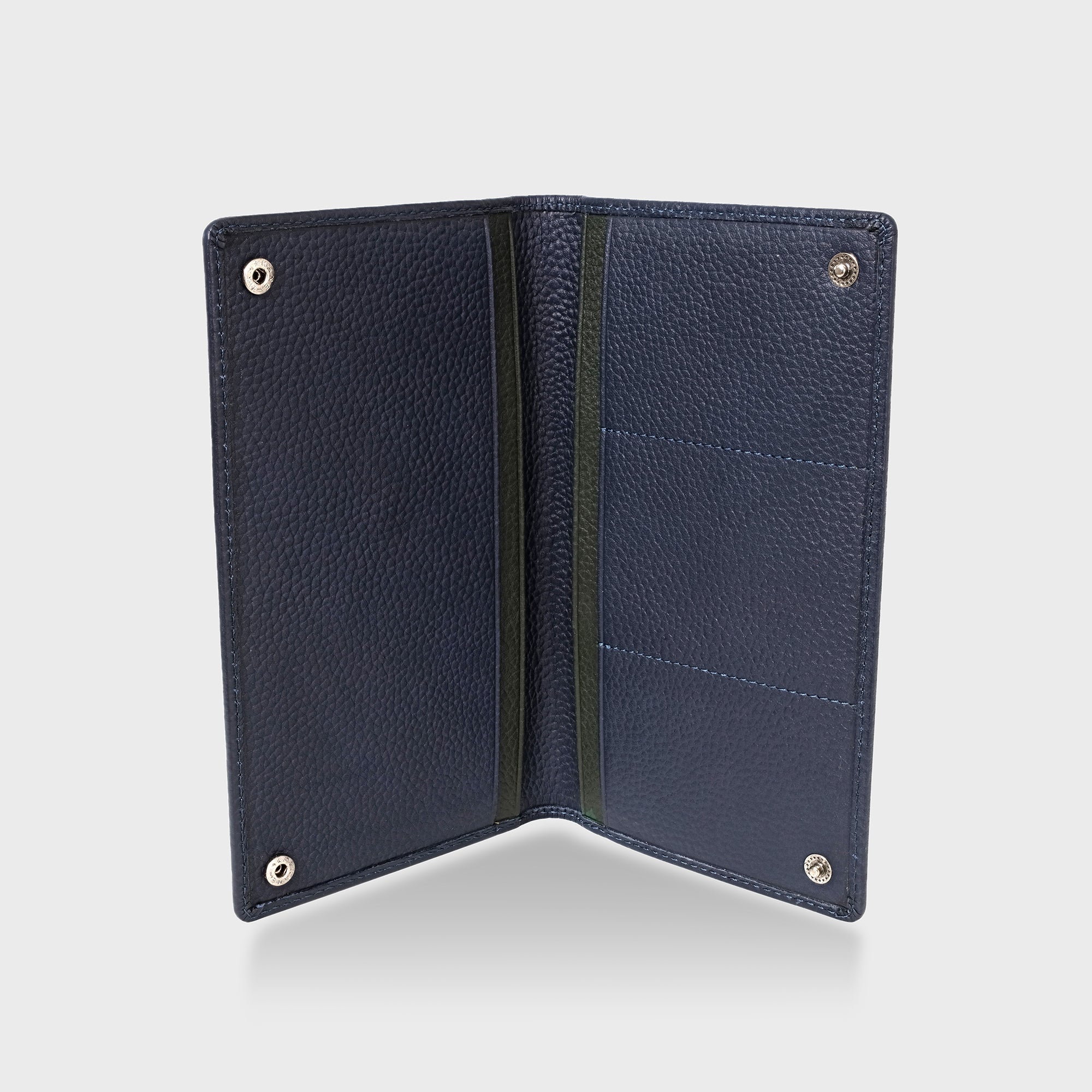 Pebble Grain Leather Travel Wallet - Navy / Green