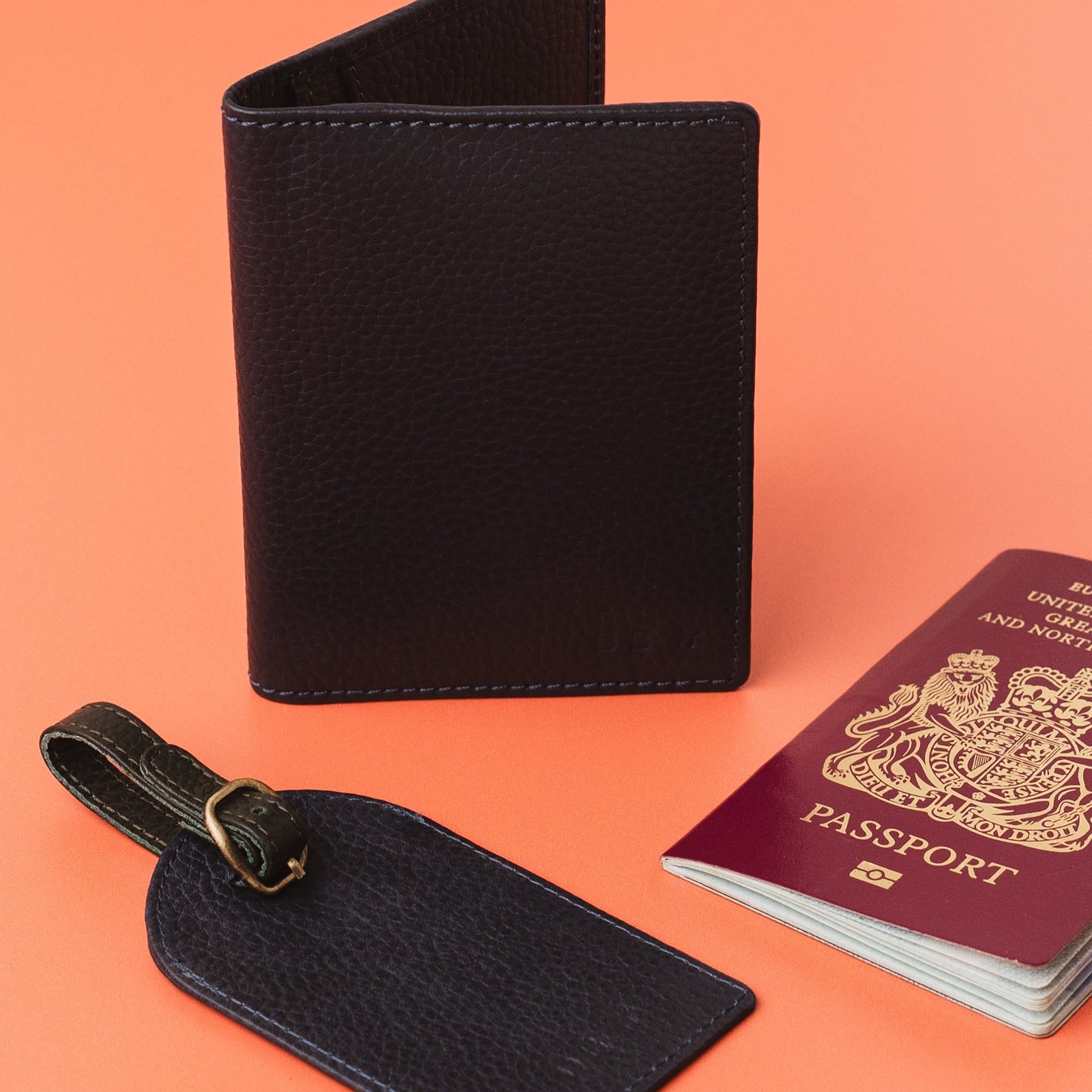 Pebble Grain Leather Passport Holder - Navy / Green