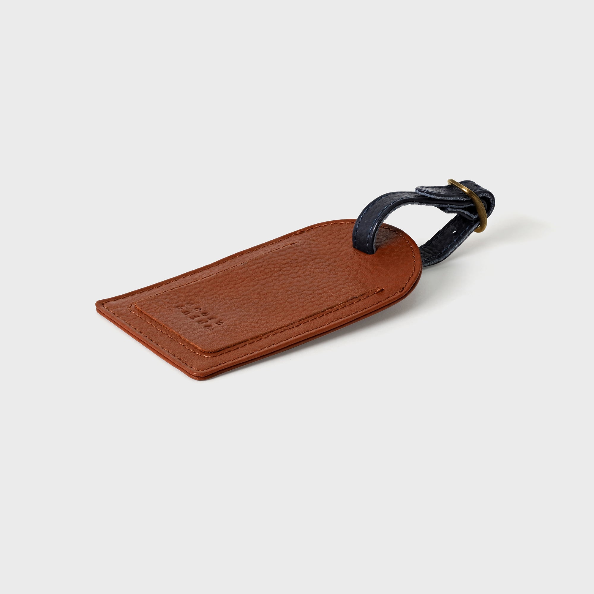 Pebble Grain Leather Luggage Tag - Tan / Navy