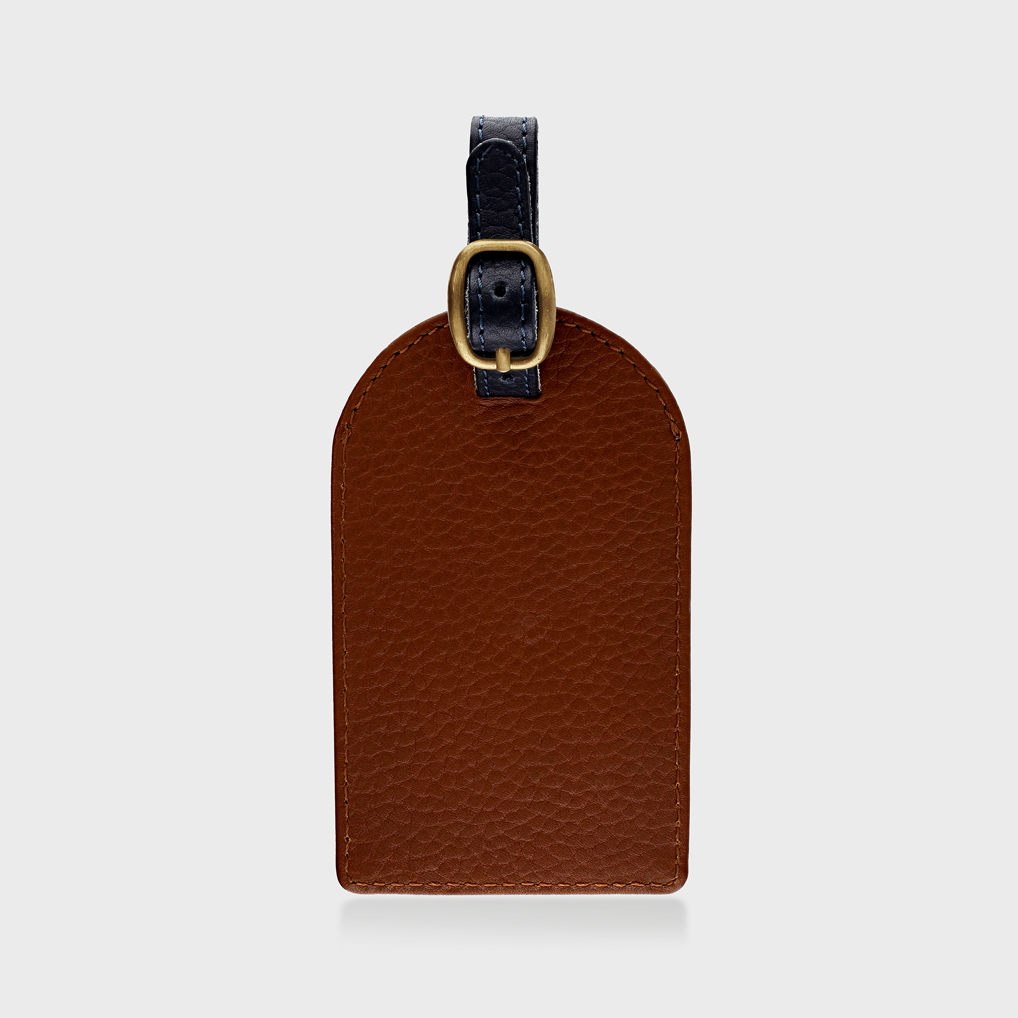 Pebble Grain Leather Luggage Tag - Tan / Navy