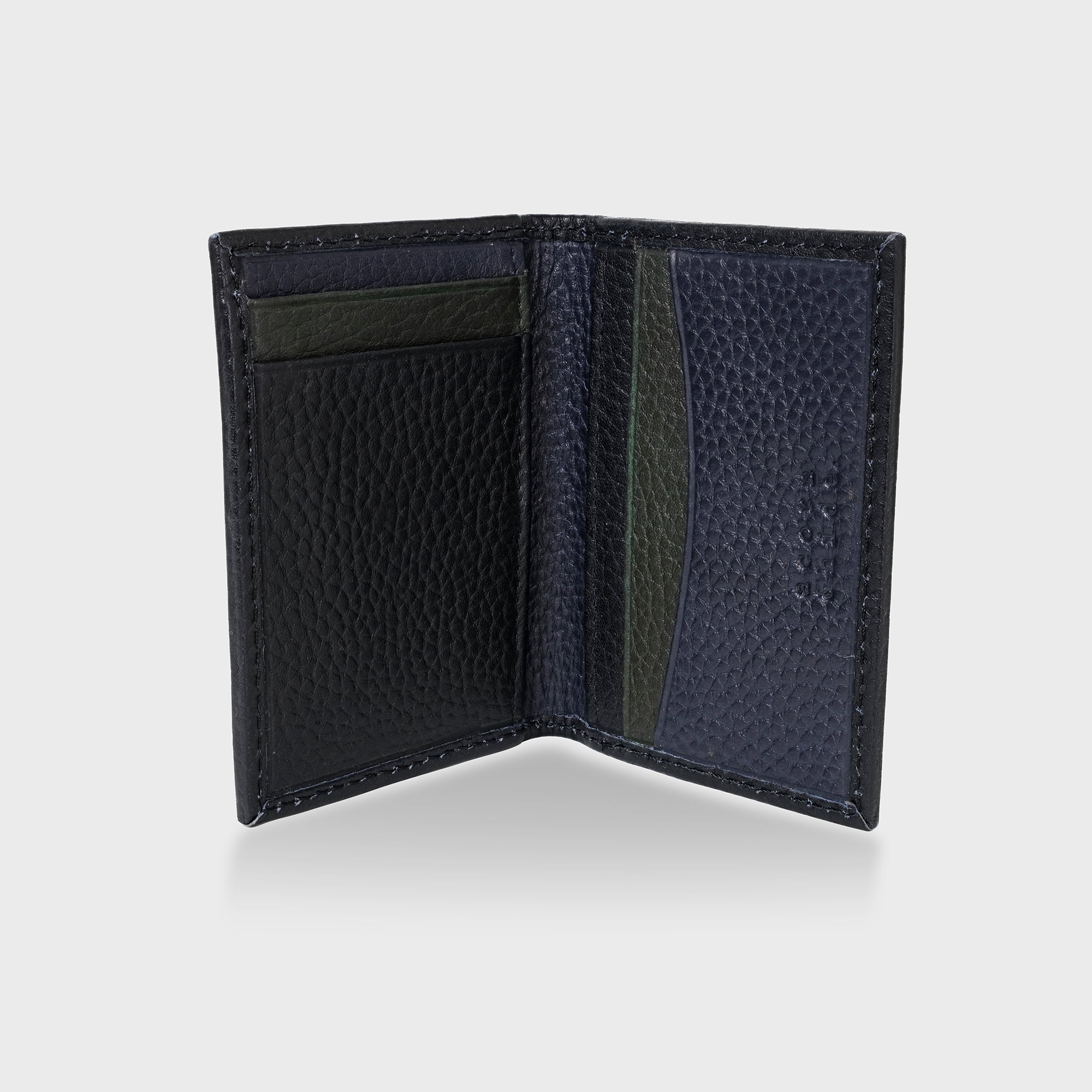 Pebble Grain Leather Bifold Card Holder - Black / Navy / Green