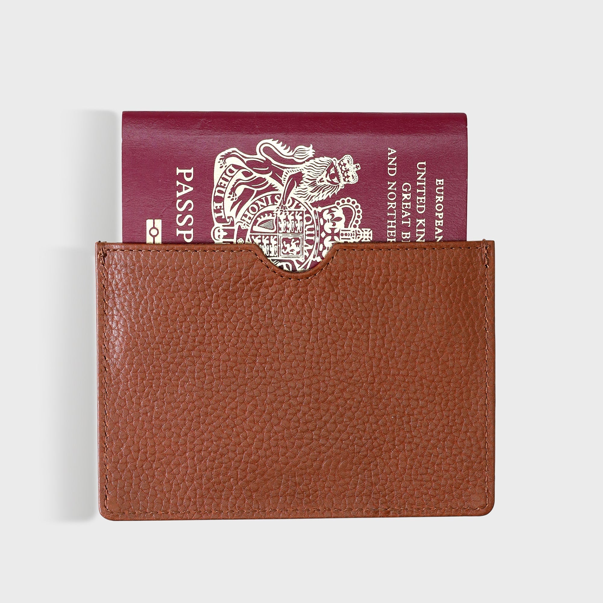 Pebble Grain Leather Passport Sleeve - Tan