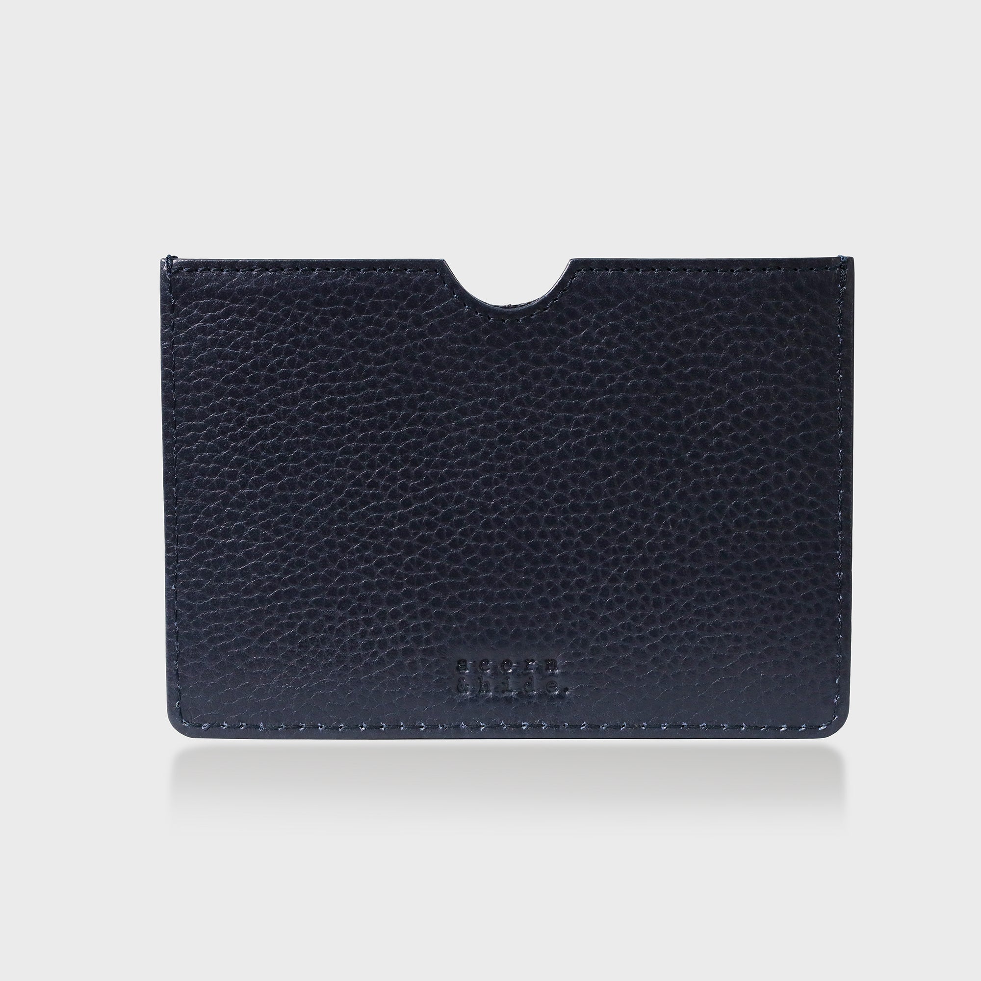 Pebble Grain Leather Passport Sleeve - Navy