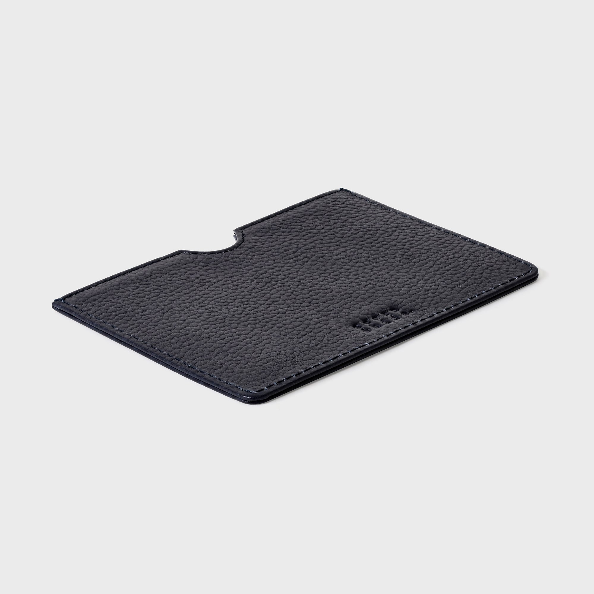 Pebble Grain Leather Passport Sleeve - Navy