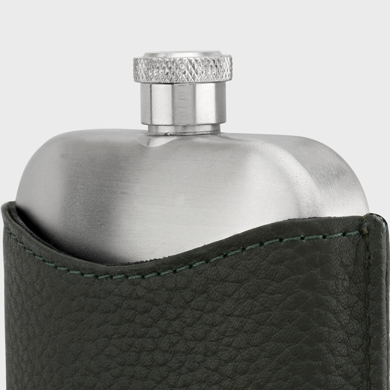 Stainless Steel Hip Flask With Pebble Grain Leather Sleeve - Green
