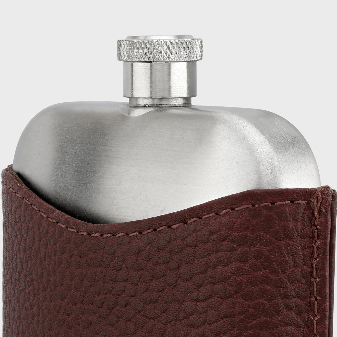Stainless Steel Hip Flask With Pebble Grain Leather Sleeve - Cherry