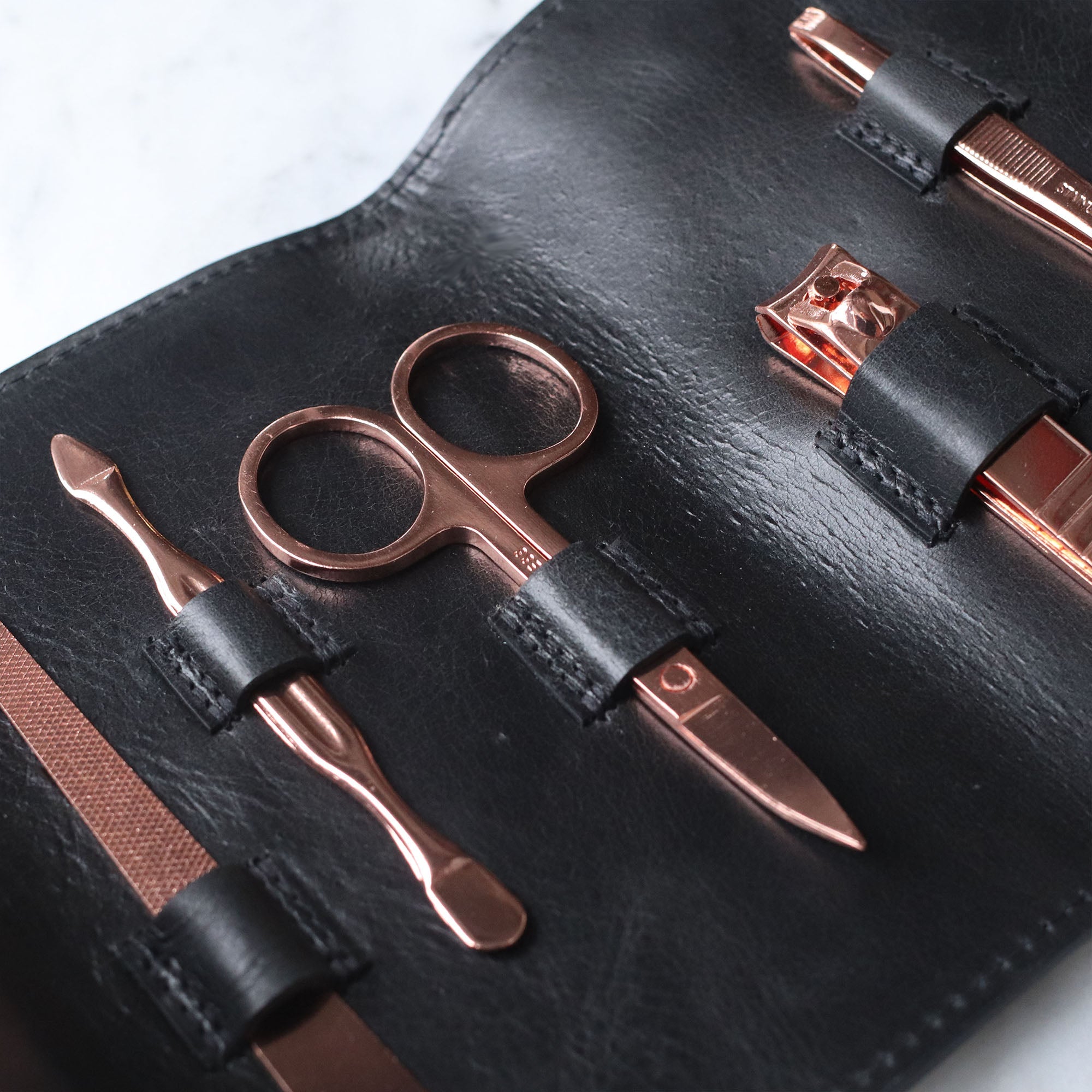 Leather Manicure Grooming Set - Black