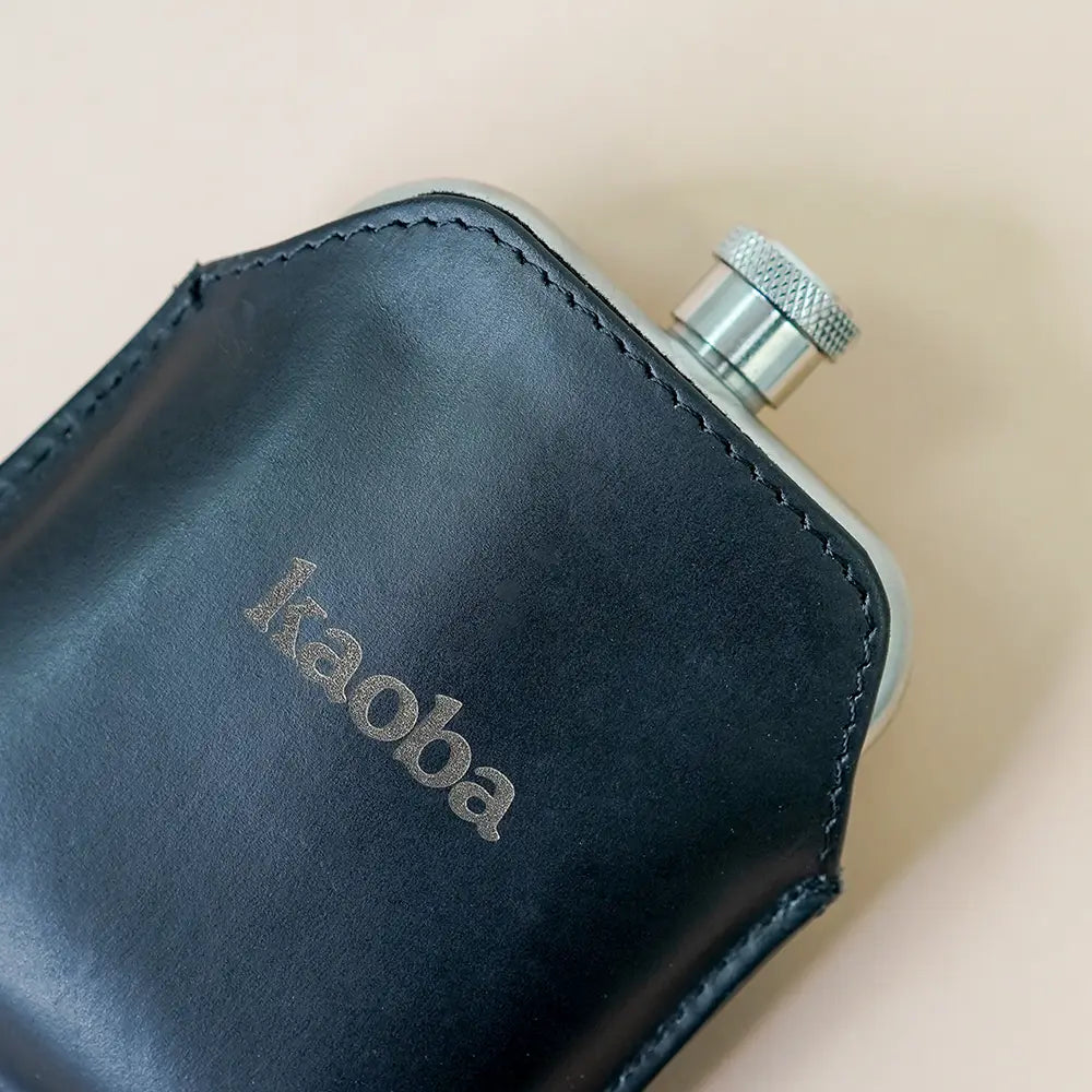 Stainless Steel Hip Flask With Leather Sleeve - Black