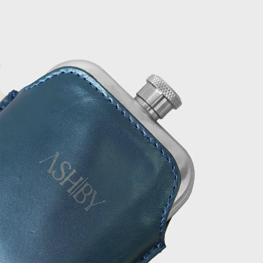 Stainless Steel Hip Flask With Leather Sleeve - Navy