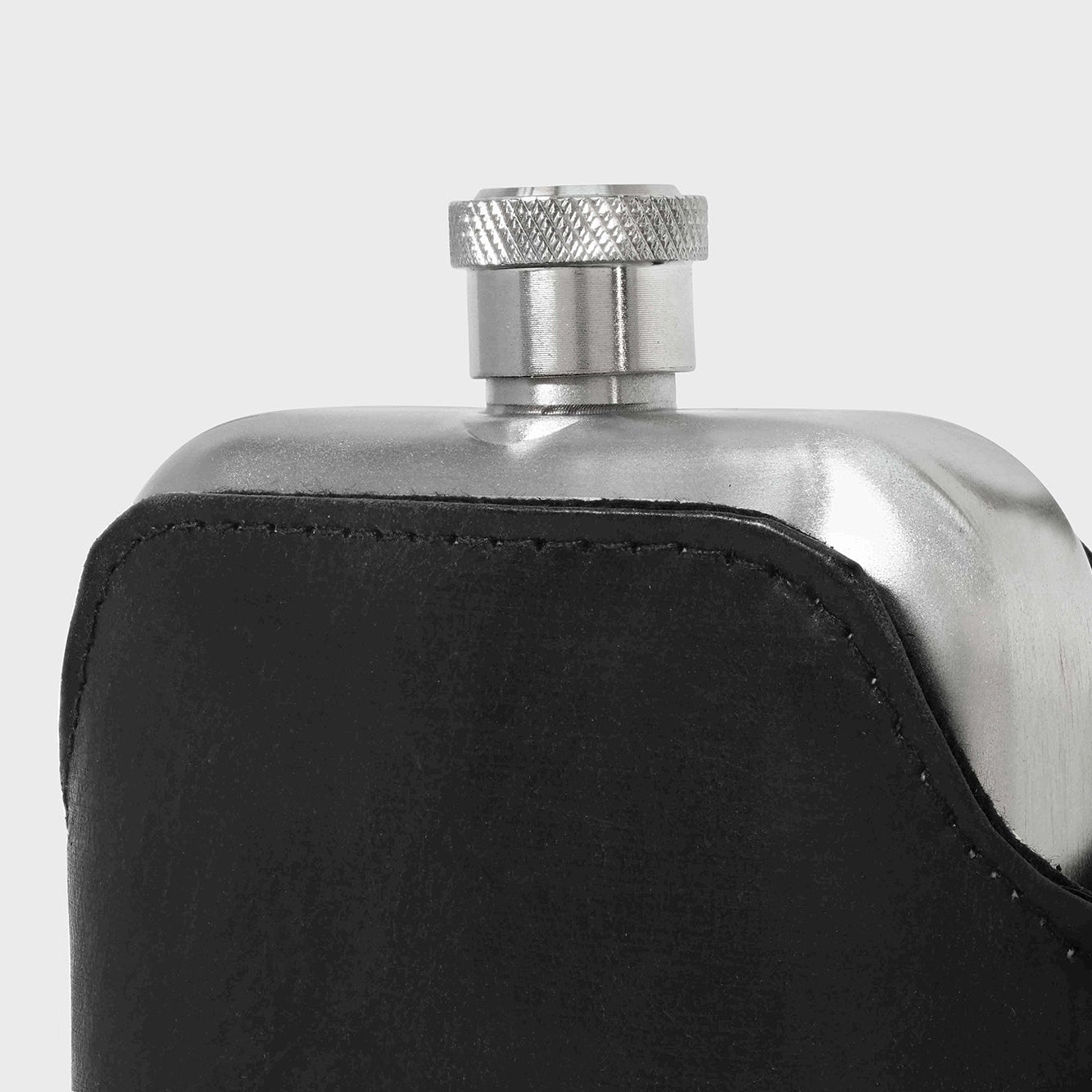 Stainless Steel Hip Flask With Leather Sleeve - Black
