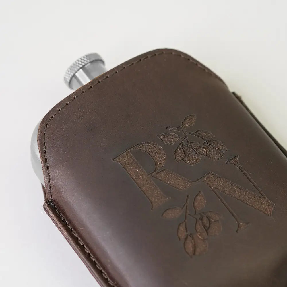 Stainless Steel Hip Flask With Leather Sleeve - Brown
