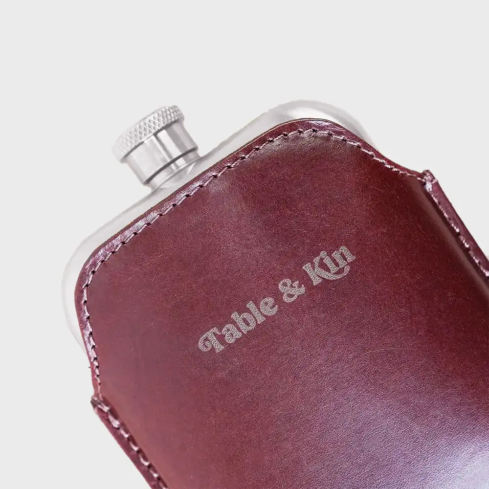 Stainless Steel Hip Flask With Leather Sleeve - Cherry