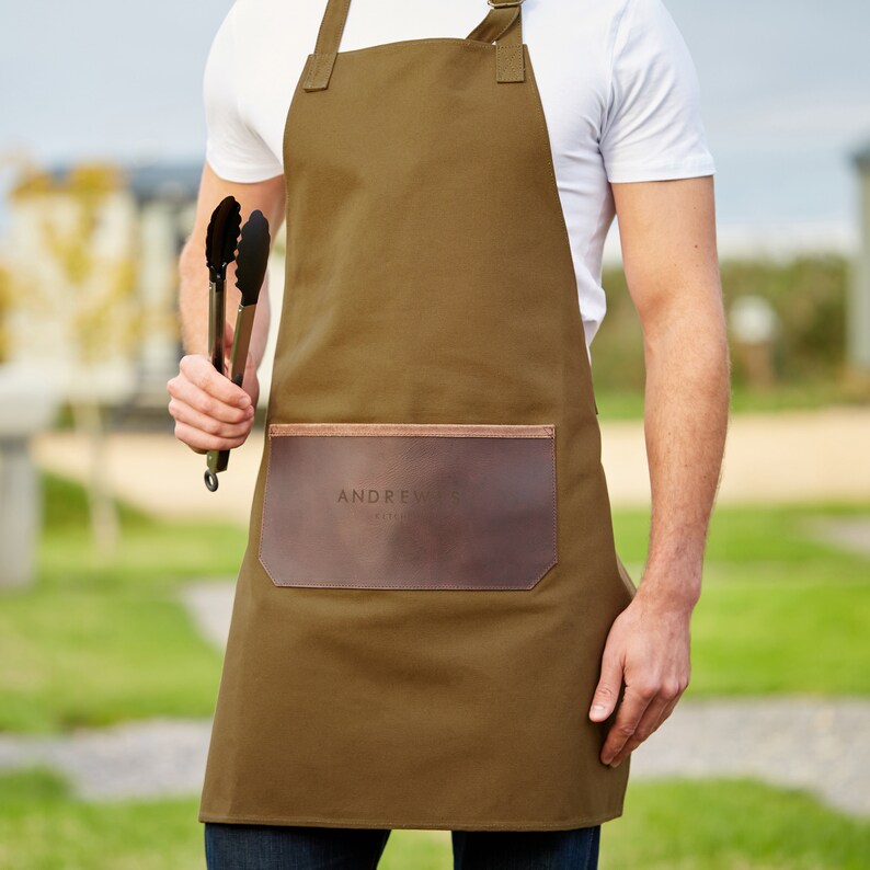 Leather and Canvas Apron - Olive