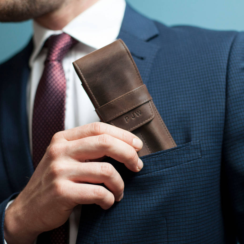 Pen and Pencil set with Leather Case - Brown
