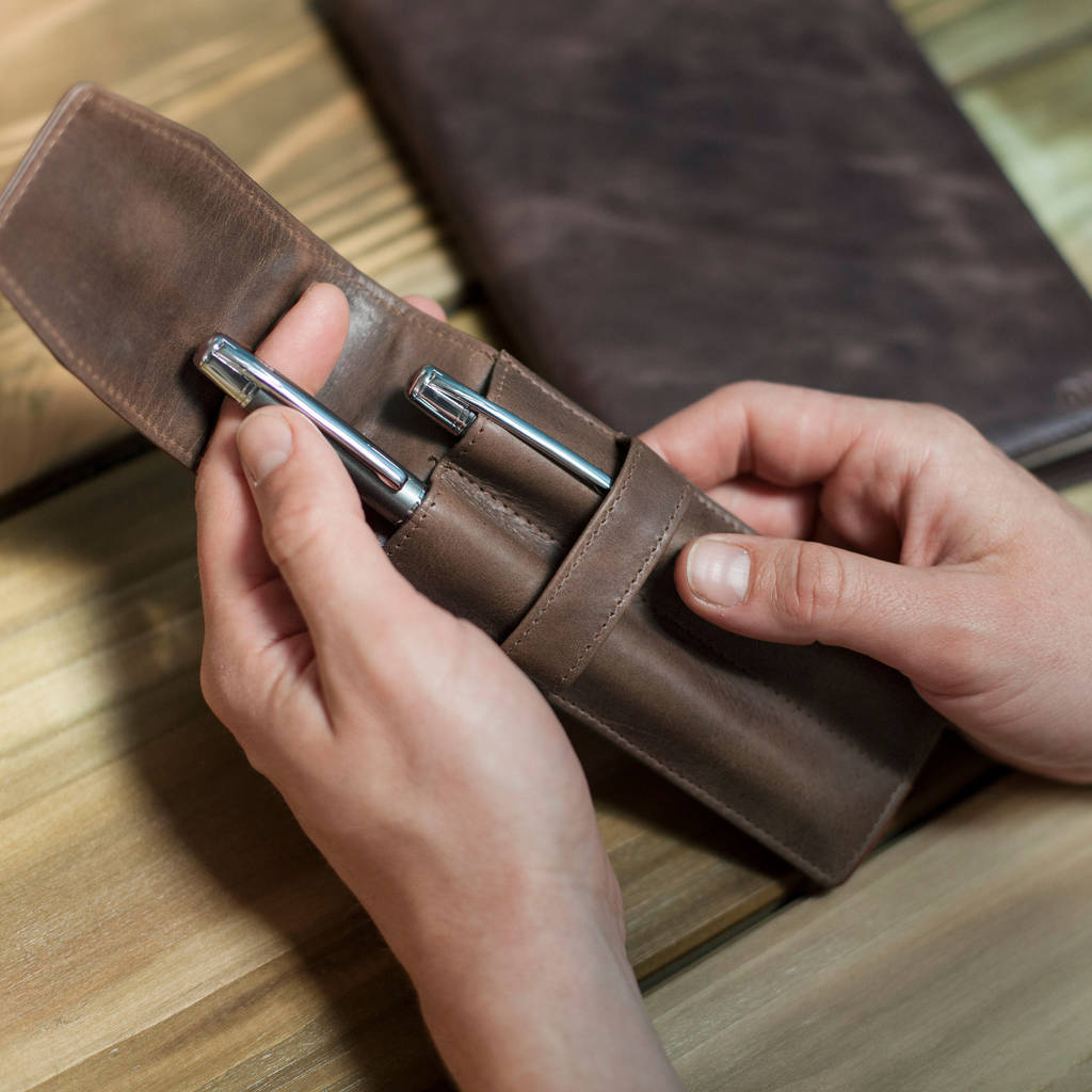 Pen and Pencil set with Leather Case - Brown