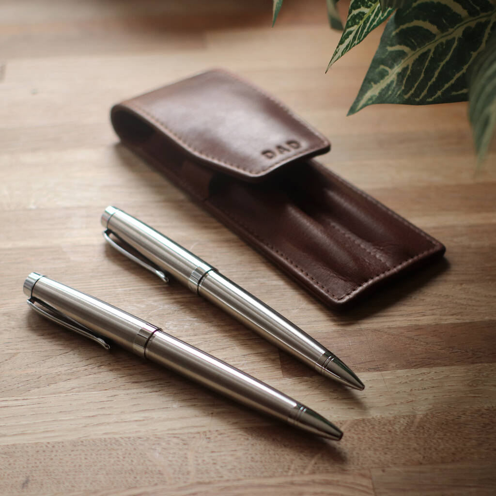 Pen and Pencil set with Leather Case - Brown