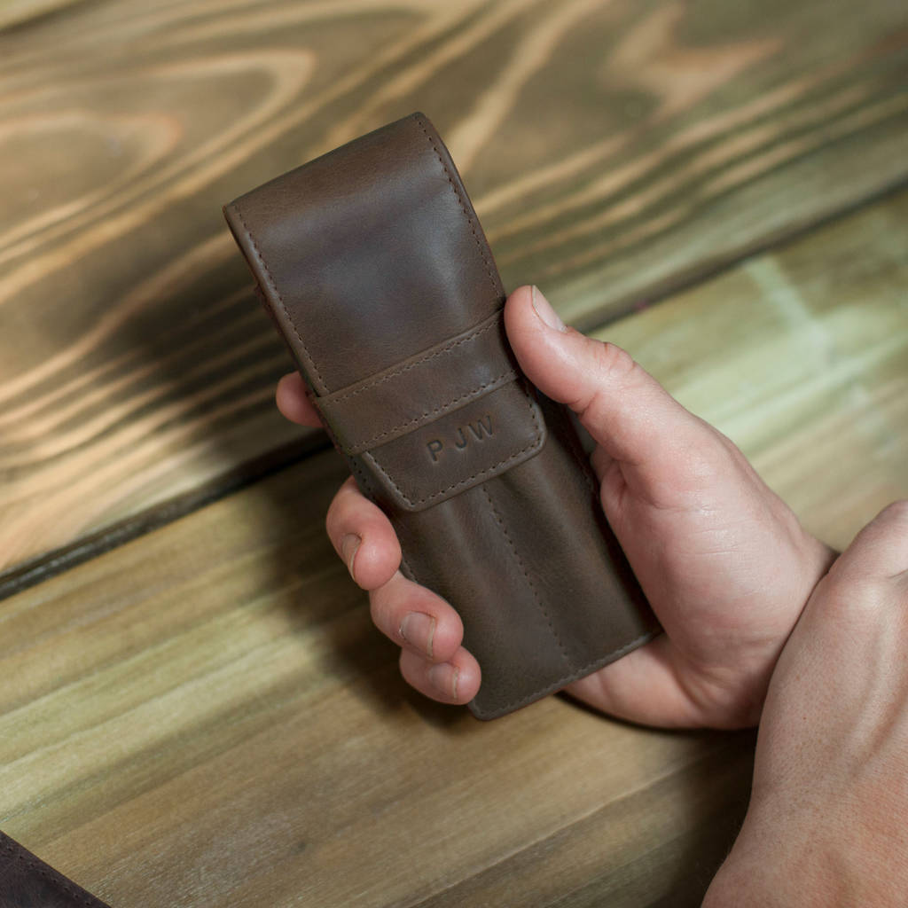 Pen and Pencil set with Leather Case - Brown